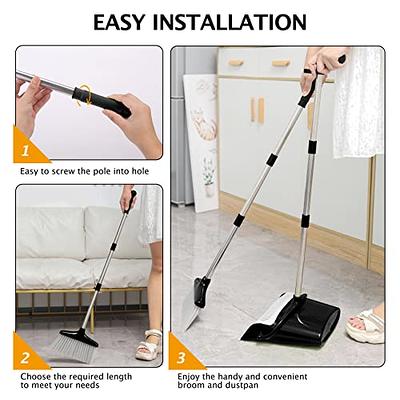 Broom and Dustpan Set,Upright Standing Dust Pan and Broom with 47 Long  Handle,Heavy Duty Broom and Dustpan Combo for Home Kitchen Office Lobby  Floor