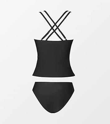 CUPSHE Women Tankini Swimsuits V Neck Ruched Tankini Top Cross