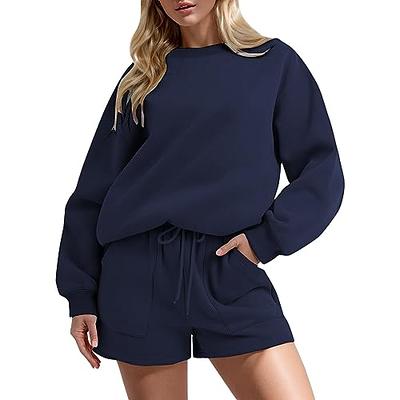 Women's 2 Piece Loungewear Set Oversized Half Zip Sweatshirts and Shorts Set  Sweatshirts and Long Pants with Pockets workout sets for women long sleeve  A2-Blue, Medium at  Women's Clothing store