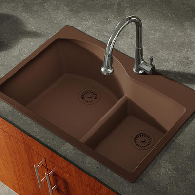 46 Tansi Double-Bowl Drop-In Sink with Drain Board - Black