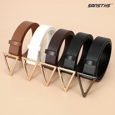 XZQTIVE 3 Pack Women's Leather Belts For Jeans Dresses Pants Fashion Ladies  Waist Belt with Gold Buckle