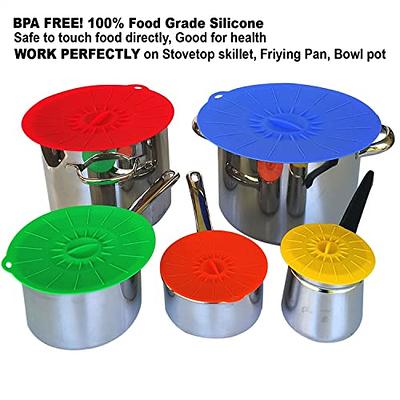 Silicone Food Lids - Set of 5 Colorful BPA Free Suction Covers - Heat  Resistant Microwave Lids for Bowls, Cups, Pots and Pans - StoveTop, Oven,  Fridge