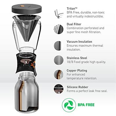 asobu Insulated Pour Over Coffee Maker (32 oz.) Double-Wall Vacuum,  Stainless-Steel Filter and Take on the Go Carafe (Copper)