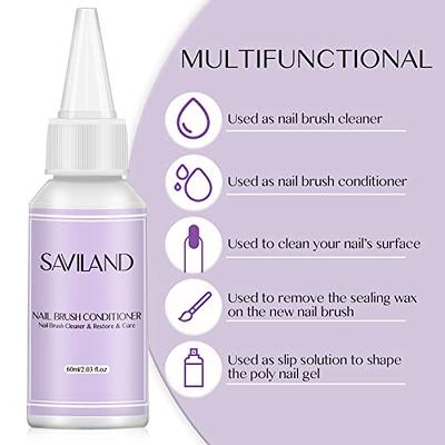 Saviland Nail Brush Cleaner,5 in 1 Large Capacity Nail Brush Conditioner  Cleaner Restorer Liquid Solution for Acrylic Nail Brush Solid Gel Polish  Dip Powder Gel Nail Brush Salon at Home 60ml 