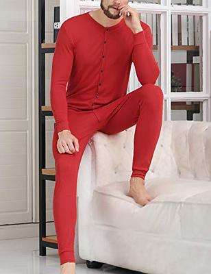 Red Union Suit Thermals One Piece Long Johns Full Body Warm Winter Pajamas