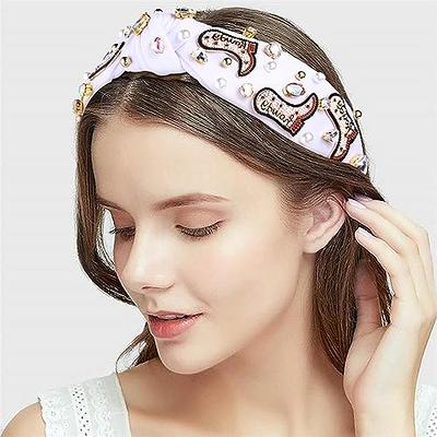  Western Cowgirl Knotted Headband Sparkly Rhinestone Jeweled  Embellished Top Knot Headband Headpiece Rodeo Nashville Bachelorette Party  Cowboy Boots Star Charms Wide Twist Hairband Hair Accessories Country  Concert Outfit for Women
