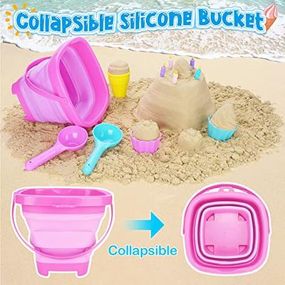 SILICONE BEACH TOYS Collapsible Beach Bucket Shovel Pink Sand