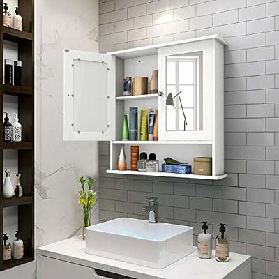 Gymax Bathroom Wall Cabinet Medicine Storage Cabinet w/ Open Shelf & Towel  Bar White