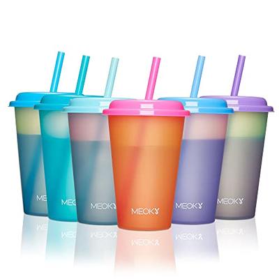 Plastic Kids Cups with Lids and Straws - 10 Pack 12 oz Reusable Tumbler  with Straw | Color Changing Cup with Lid Adults Bulk Travel Tumblers  Drinking