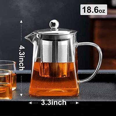 PARACITY Glass Teapot Stovetop 18.6 OZ, Borosilicate Clear Tea Kettle with  Removable 18/8 Stainless Steel Infuser, Teapot Blooming and Loose Leaf Tea