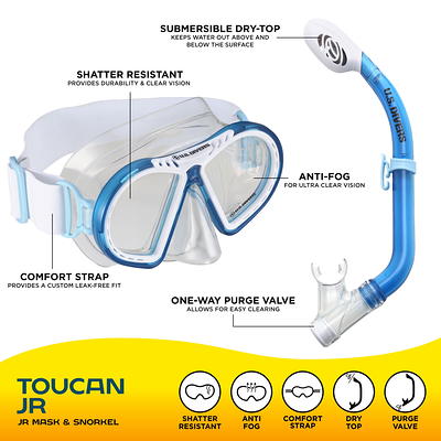 U.S. Divers Toucan Jr Kids Snorkeling Mask Ages 6+ Easy Adjust Fabric Strap  (Blue) 