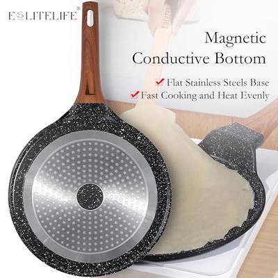 Nonstick Crepe Pan With Spreader, Tortilla Tawa Dosa Pan, Granite Coating  Skillet For Roti Egg Omelet Flat Pancake Frying Pan, Steak Pan, Compatible  With All Stovetops (gas, Electric & Induction), Black 