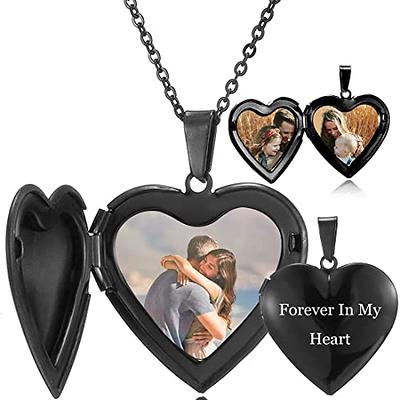 Fanery Sue Personalized Large Heart-shape Locket with 2 Picture Inside Engraved Pendant Memorial Necklace Customizable Any Photo Text&Symbols for