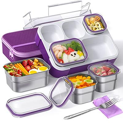 Demiue Bento Box Lunch Container for Adults/Kids, 5 Compartments, Microwave  & Dishwasher Safe, Purple