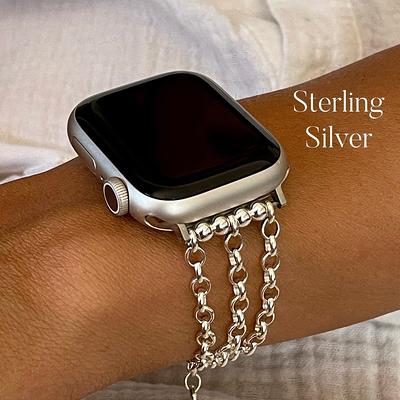 Women Apple Watch Band 38mm 40mm 41mm 42mm 44mm 45mm Adjustable Size Iwatch  Bracelet Sterling Silver Heart Medallion Apple Watch Bangle 