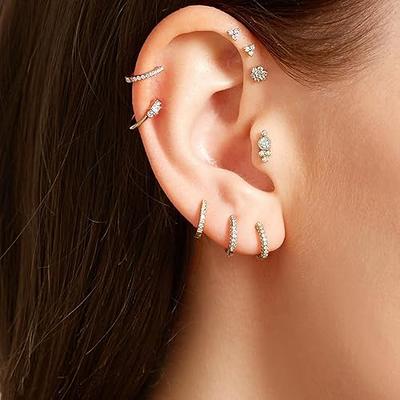 5 Pcs 20G Dainty Screw Back Earring Sets for Multiple Piercing, Lightweight  14K Gold Plated Small Huggie Hoop Earrings, Flat Back Tiny CZ Stud Earrings  for Cartilage, Helix, Lobe, Hypoallergenic