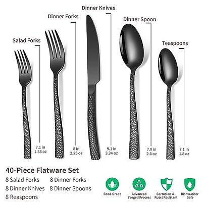 Hammered Silverware Set with Organizer, 49 Piece Stainless Steel Flatware  Set for 8, Eating Utensil Sets with Steak knives, Cutlery Tableware Service