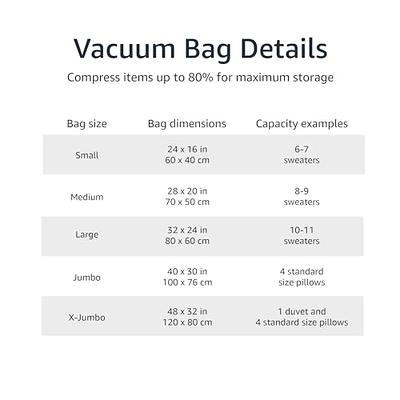 Basics Multiple Vacuum Compression Storage Bags with Hand Pump -  6-Pack (2 Jumbo, 2 Large, 2 Medium)