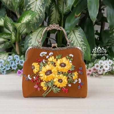 Handbag With Shoulder Strap, Unique Sunflower Embroidery Bag