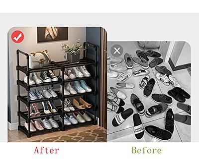 Tiered Matte Black Metal Pipe Freestanding Expanding Shoe Rack