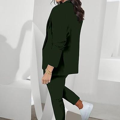  Women's Suit Coat and Dress Pants 2 Pieces Set Solid Slim Fit  Long Sleeve Business Coat Suit Pants Elegant Outfits Army Green : Clothing,  Shoes & Jewelry