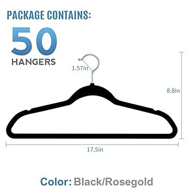 MIZGI Premium Velvet Hangers (50 Pack) Heavy Duty - Non Slip Felt Hangers - Velvet Suit Hangers Gray - Black Coated Hooks,Space