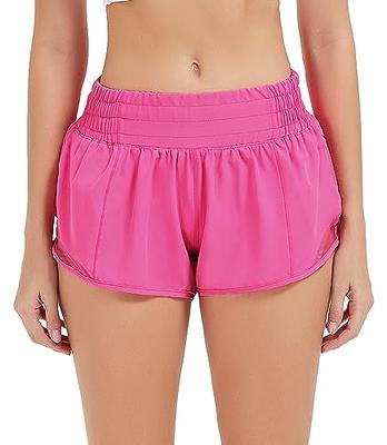 HeyNuts Stride Running Shorts for Women, Mid Waisted Athletic Shorts with  Side Pocket Workout Shorts with Liner 4'', Hot Pink, Small