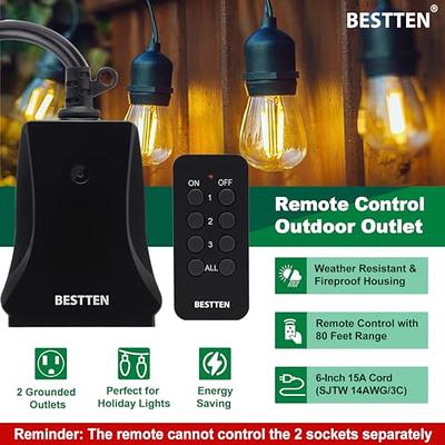 DEWENWILS Outdoor Remote Control Outlet, Wireless Remote Outlet Power  Switch, Weatherproof 15 A Heavy Duty Electrical Plug, 3 Grounded Outlets  for