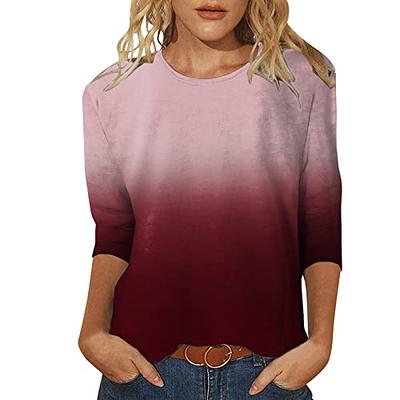 Women's V Neck Long Sleeve Gradient T Shirt Loose Casual Dressy Basic Tops  Tunic Fashion Trendy Tees