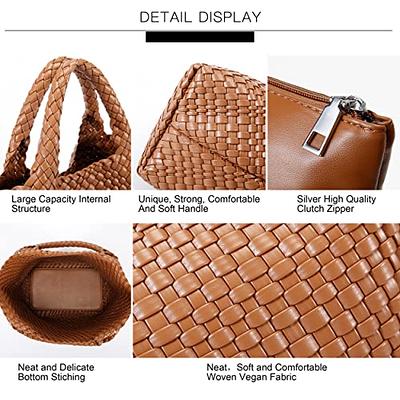 Dyalsa Woven Purses for Women,2PCS Woven Tote Bag, Vegan Leather