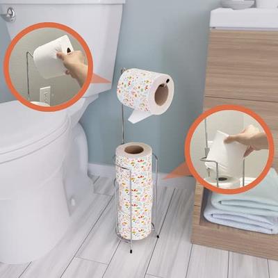 Toilet Paper Holder Stand, Toilet Paper Roll Holder with Shelf and Storage,  Free Standing Tissue Holder for Bathroom, Chrome