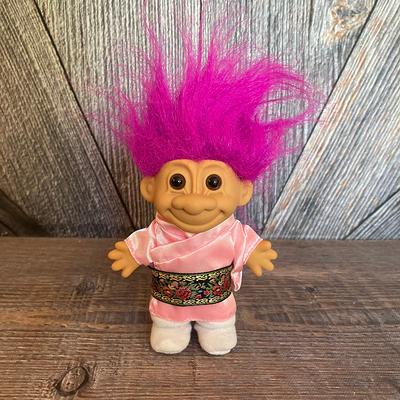 2 Vintage Rainbow Hair Troll Dolls, Russ Berrie & Pixie Troll