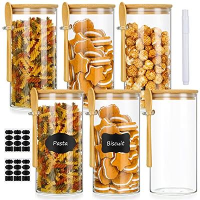 6 Pcs Glass Jar With Bamboo Lid And Spoon 17 Oz Large Sugar