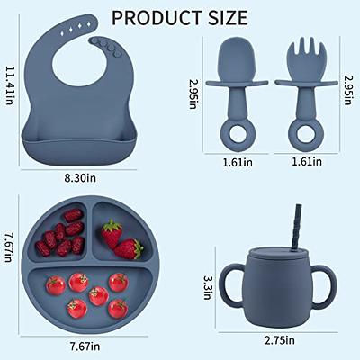 CSFICTS Silicone Baby Feeding Set - Baby Led Weaning Supplies - Silicone  Suction Plate Bowl Spoon Fork Straw Cup Bibs, Baby Self Feeding Eating