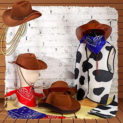 12 Set Western Cowboy Hat with Bandanna Cowboy Party Hats Bandannas Cowgirl  Hat Cow Multicolored Girl Hat Western Cowboy Hat Costume Accessories