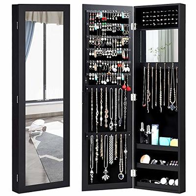  Giantex Wall Mounted Jewelry Armoire Cabinet with Mirror,  Jewelry Organizer Storage with Earring Slots, Necklace Hooks, Ring Slots  and Scarf Rod, Flash Silvery : Clothing, Shoes & Jewelry