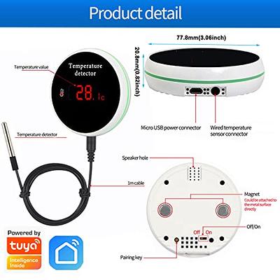 WiFi Temperature Sensor Smart Thermometer: Digital Temperature Monitor  Gauge with Waterproof External Probe, App Alert & Buzzer Alarm,  Rechargeable