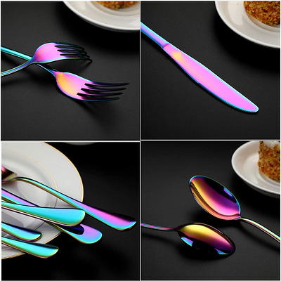 24-Piece Black Silverware Set with Steak Knives, Unique Flower Design  Flatware Cutlery Set, Fork Spoon Knife, Mirror Polished