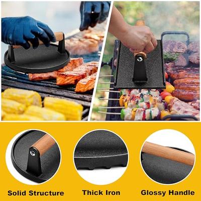  Smash Burger Press for Griddle, Heavy Duty Hamburger Press  w/Heat Resistant Handle, Cast Iron Grill Press, Bacon Press, Round Burger  Smasher for Griddle, Meat Press, BBQ Grilling Accessories : Patio, Lawn