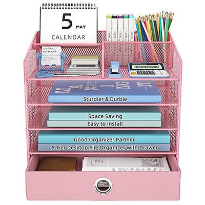 SANRUI 2-Tier Paper Letter Tray Organizer with Sliding Drawer,Stackable  Desk Organizer,Acrylic Paper Tray,Paper Organizer for Office,Home or