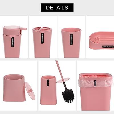 iMucci 9Pcs Pink Bathroom Accessories Set - with Trash Can,Toilet  Brush,Toothbrush Holder, Lotion Soap Dispenser, Soap Dish,Toothbrush  Cup,Qtip Holder,Tray in 2023
