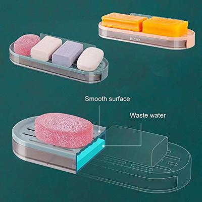 JOMOLA 2Pcs Adhesive Soap Dish for Bathroom Bar Soap Holder for Shower Wall  Double Layer Soap Saver with Drain Plastic Soap Tray for Kitchen Sink