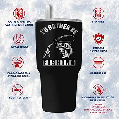Flaskimo Fishing Gift 30oz I'd Rather Be FishingTumbler and Fishing Gifts, Gift for A Fisherman, Includes Silicone Straw and Lid, Bass Fishing  Coffee Mug