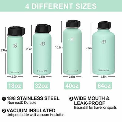 Umite Chef Water Bottle, Vacuum Insulated Wide Mouth Stainless-Steel Sports  Water Bottle with New Wide Handle Straw Lid,Hot Cold, 18 oz Double Walled  Thermos Mug(Mint Green) - Yahoo Shopping