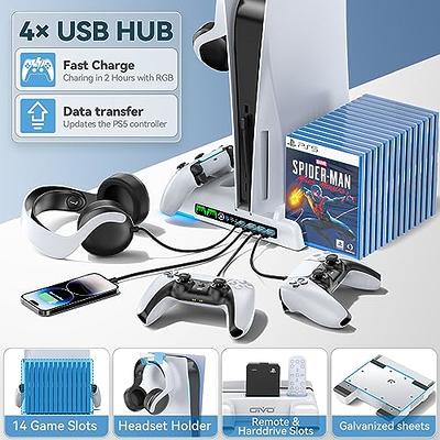 Horizontal Stand for PS5 Slim Console with Hub, Base Stand Holder  Accessories Compatible with Playstation 5 Slim Disc & Digital Edition, 1  Fast