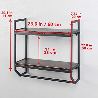 2-Tier Metal Industrial 23.6 Bathroom Shelves Wall Mounted Rustic Wall Shelf Over Toilet Towel Rack with Towel Bar Utility Storage Shelf Rack