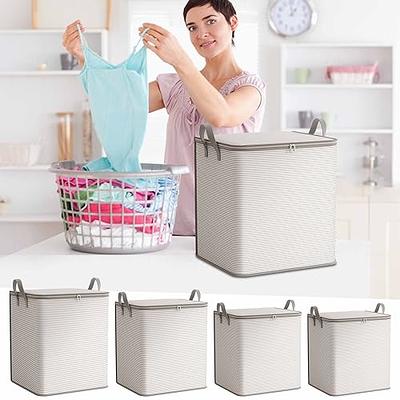 UNZIPE 2 Pack Closet Storage Bins with Handle, Plastic Storage Baskets Organizer Clothes Organizer for Folded Clothes Closet Containers for Shelf