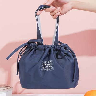 Canvas Drawstring Lunch Bag Insulated Lunch Tote Japanese Style Bento Tote Bag Reusable Lunch Bag Insulated Handbag Tote Bag with Handle and