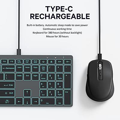 Earto K637 Wireless Keyboard and Mouse, 7 Color Backlit, 2.4G USB Keyboard, 3 Level DPI Mice, Rechargeable Keyboard Mouse, with One USB Nano Receiver, for Windows/Mac OS/Laptop/PC, Grey - Shopping