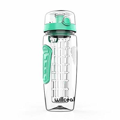 willceal Fruit Infuser Water Bottle 32oz Durable, Large - BPA Free Tritan, Flip Lid, Leak Proof Design - Sports, Camping (Bright Teal)